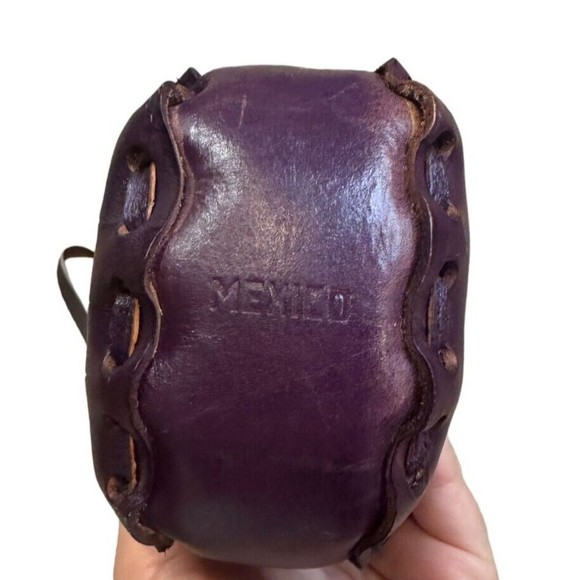 cute small mexico leather bag purple shoulder artisan painted boho hippie cool - Picture 6 of 13